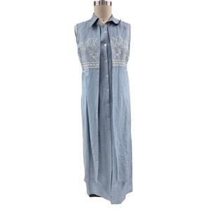 80s VTG NWT Cynthia Howie Maggy Boutique Linen Dress Sky Blue Embroidered Sz 10